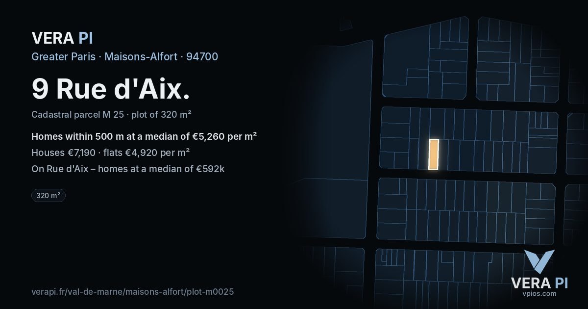 9 Rue d'Aix, Maisons-Alfort at night – the plot lit, the parcels around coloured by the prices near them