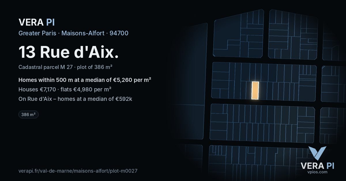 13 Rue d'Aix, Maisons-Alfort at night – the plot lit, the parcels around coloured by the prices near them