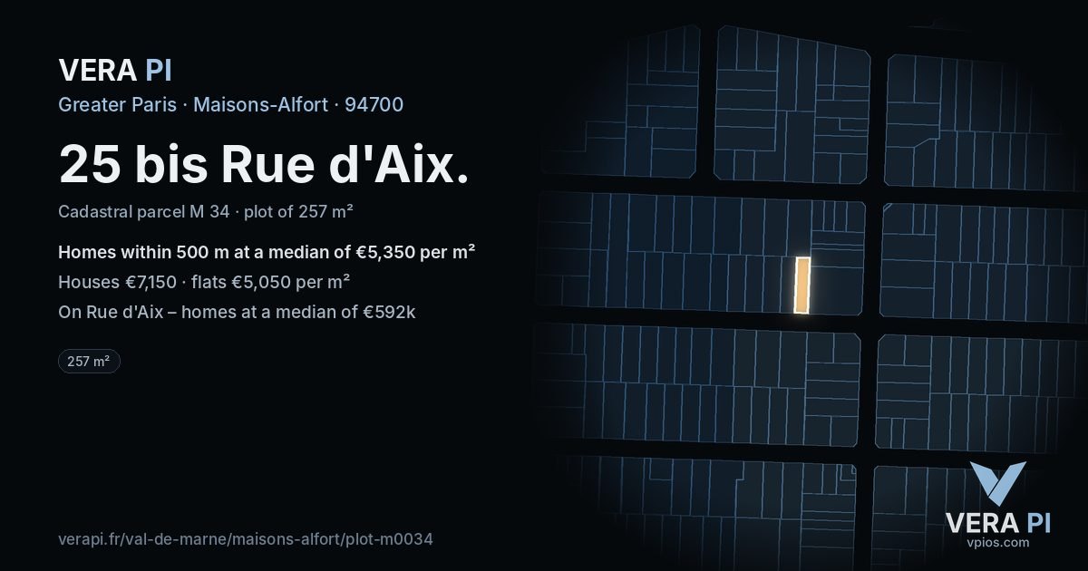 25 bis Rue d'Aix, Maisons-Alfort at night – the plot lit, the parcels around coloured by the prices near them