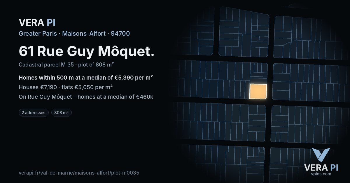 61 Rue Guy Môquet, Maisons-Alfort at night – the plot lit, the parcels around coloured by the prices near them