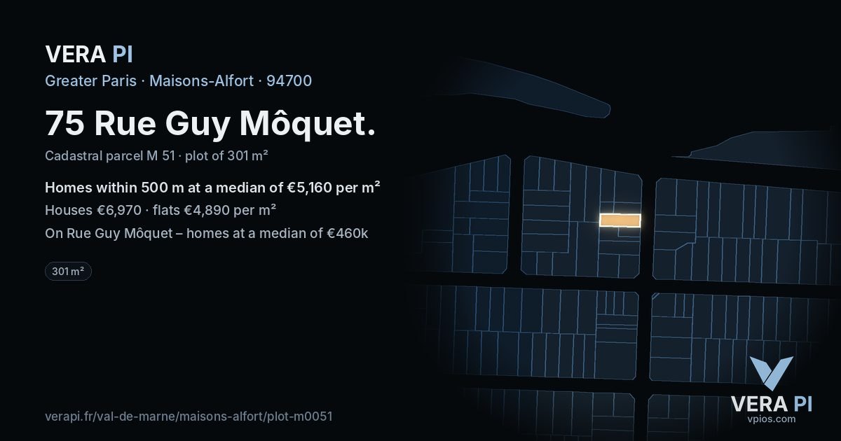 75 Rue Guy Môquet, Maisons-Alfort at night – the plot lit, the parcels around coloured by the prices near them