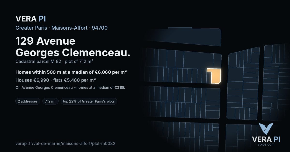 129 Avenue Georges Clemenceau, Maisons-Alfort at night – the plot lit, the parcels around coloured by the prices near them