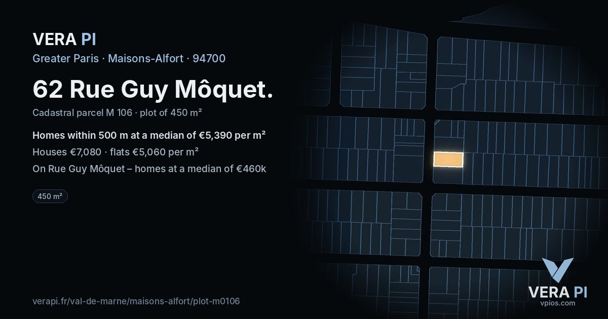 62 Rue Guy Môquet, Maisons-Alfort at night – the plot lit, the parcels around coloured by the prices near them
