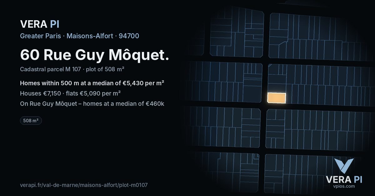 60 Rue Guy Môquet, Maisons-Alfort at night – the plot lit, the parcels around coloured by the prices near them