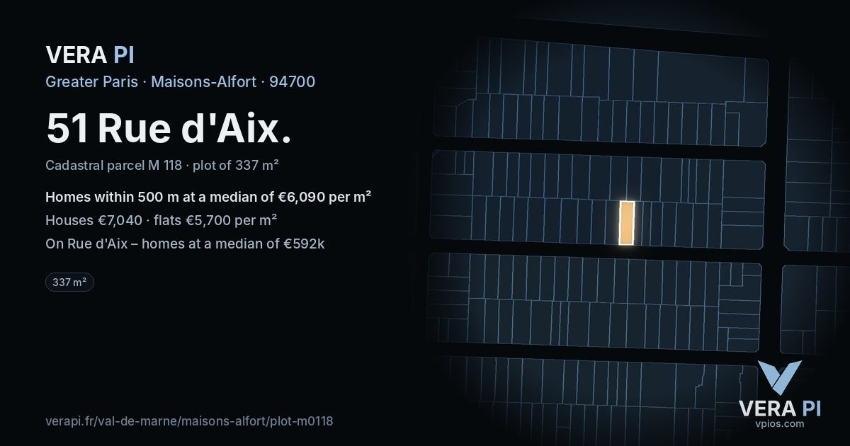 51 Rue d'Aix, Maisons-Alfort at night – the plot lit, the parcels around coloured by the prices near them