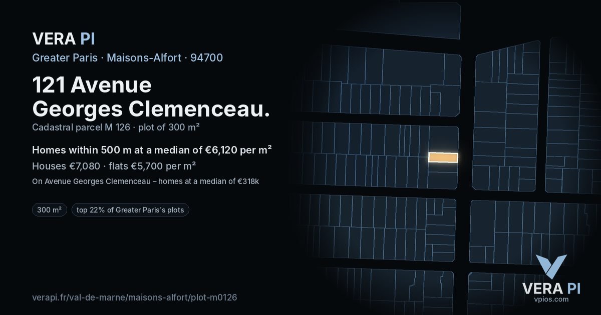121 Avenue Georges Clemenceau, Maisons-Alfort at night – the plot lit, the parcels around coloured by the prices near them