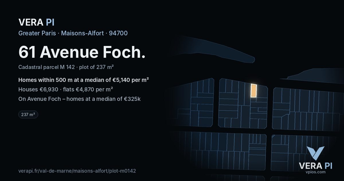 61 Avenue Foch, Maisons-Alfort at night – the plot lit, the parcels around coloured by the prices near them
