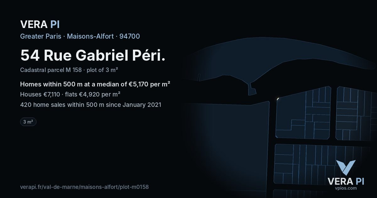 54 Rue Gabriel Péri, Maisons-Alfort at night – the plot lit, the parcels around coloured by the prices near them