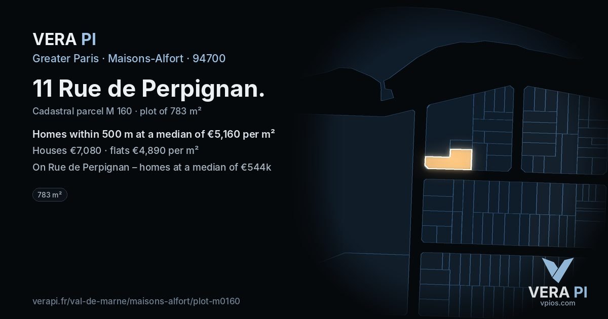 11 Rue de Perpignan, Maisons-Alfort at night – the plot lit, the parcels around coloured by the prices near them