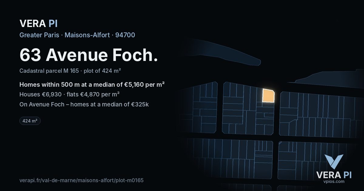 63 Avenue Foch, Maisons-Alfort at night – the plot lit, the parcels around coloured by the prices near them