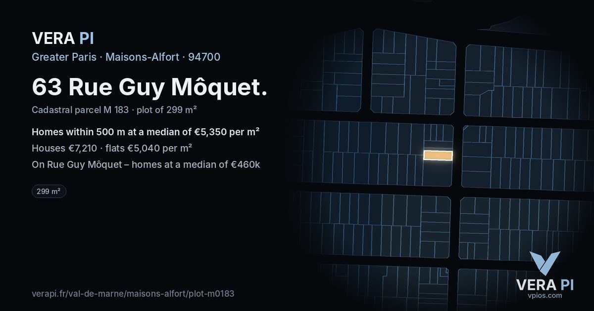 63 Rue Guy Môquet, Maisons-Alfort at night – the plot lit, the parcels around coloured by the prices near them