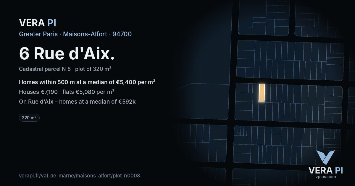 6 Rue d'Aix, Maisons-Alfort at night – the plot lit, the parcels around coloured by the prices near them