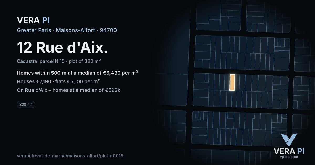 12 Rue d'Aix, Maisons-Alfort at night – the plot lit, the parcels around coloured by the prices near them