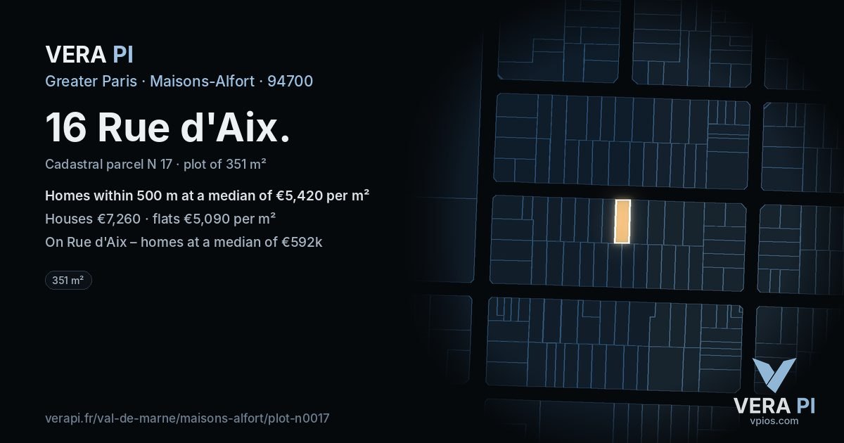 16 Rue d'Aix, Maisons-Alfort at night – the plot lit, the parcels around coloured by the prices near them