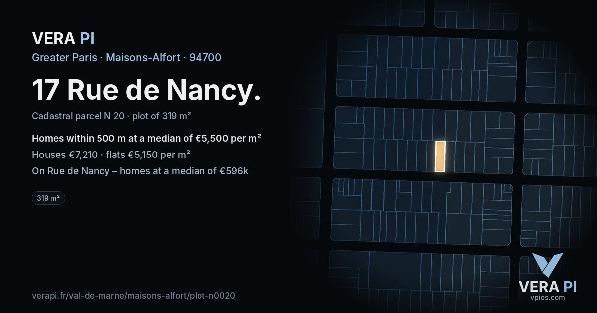 17 Rue de Nancy, Maisons-Alfort at night – the plot lit, the parcels around coloured by the prices near them