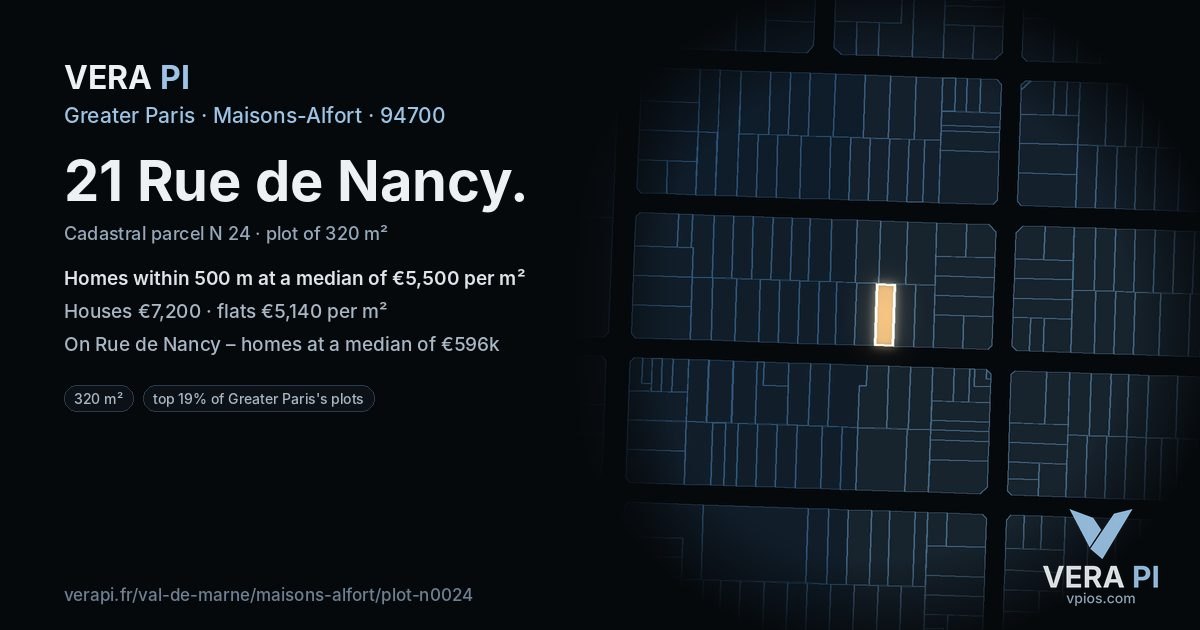 21 Rue de Nancy, Maisons-Alfort at night – the plot lit, the parcels around coloured by the prices near them