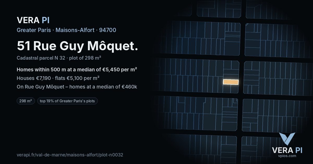 51 Rue Guy Môquet, Maisons-Alfort at night – the plot lit, the parcels around coloured by the prices near them