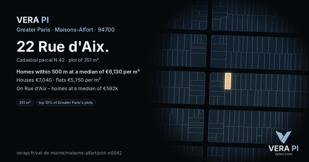 22 Rue d'Aix, Maisons-Alfort at night – the plot lit, the parcels around coloured by the prices near them