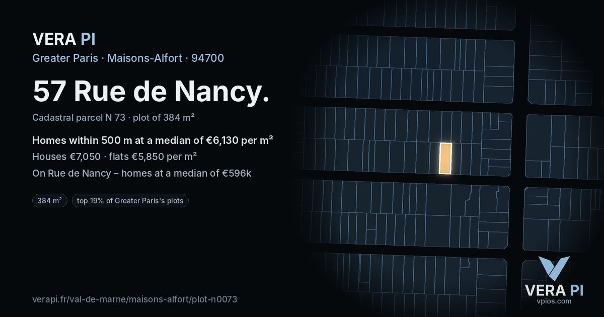57 Rue de Nancy, Maisons-Alfort at night – the plot lit, the parcels around coloured by the prices near them