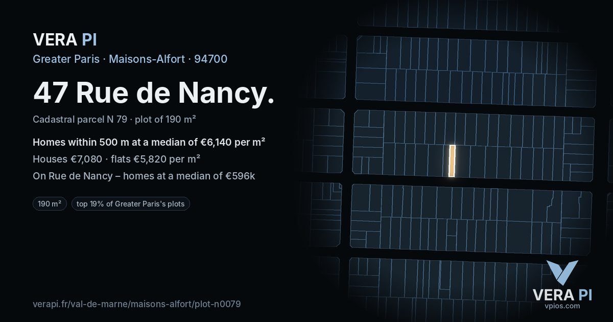 47 Rue de Nancy, Maisons-Alfort at night – the plot lit, the parcels around coloured by the prices near them