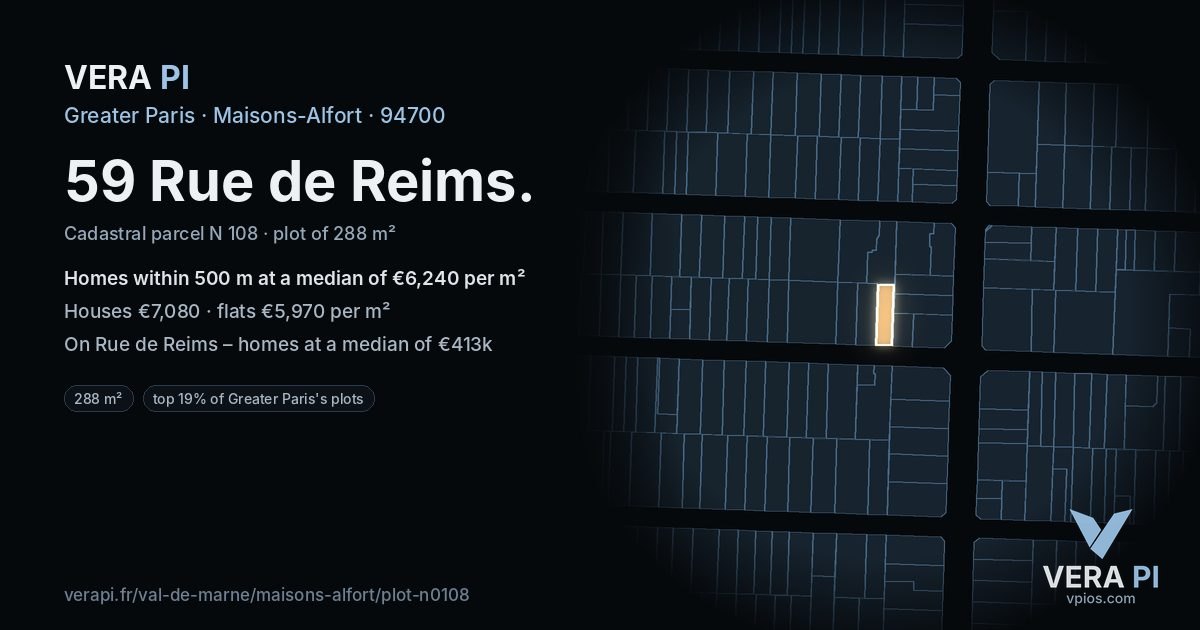 59 Rue de Reims, Maisons-Alfort at night – the plot lit, the parcels around coloured by the prices near them
