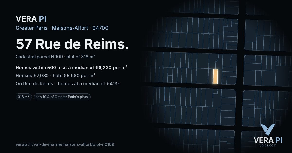 57 Rue de Reims, Maisons-Alfort at night – the plot lit, the parcels around coloured by the prices near them