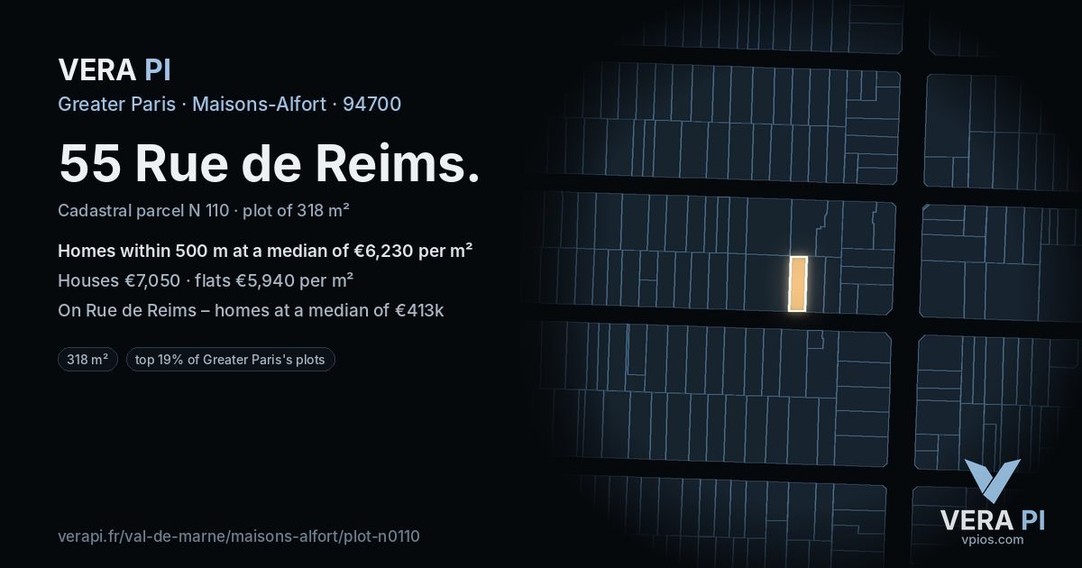 55 Rue de Reims, Maisons-Alfort at night – the plot lit, the parcels around coloured by the prices near them