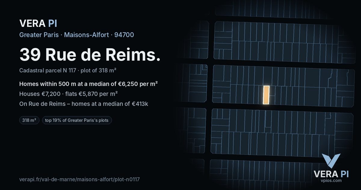 39 Rue de Reims, Maisons-Alfort at night – the plot lit, the parcels around coloured by the prices near them