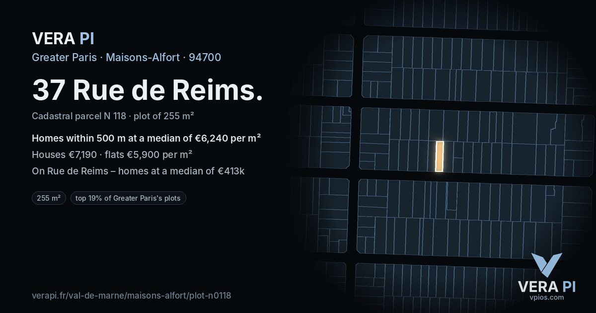 37 Rue de Reims, Maisons-Alfort at night – the plot lit, the parcels around coloured by the prices near them