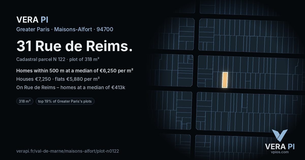 31 Rue de Reims, Maisons-Alfort at night – the plot lit, the parcels around coloured by the prices near them