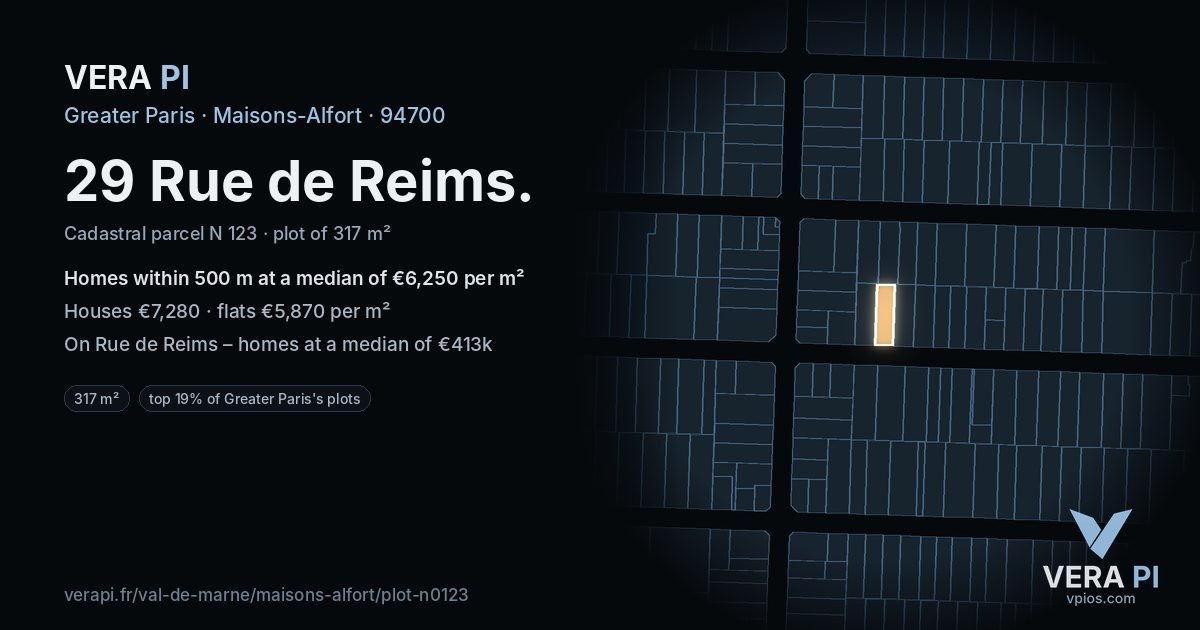 29 Rue de Reims, Maisons-Alfort at night – the plot lit, the parcels around coloured by the prices near them
