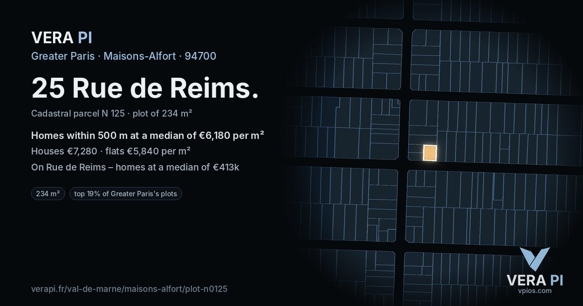 25 Rue de Reims, Maisons-Alfort at night – the plot lit, the parcels around coloured by the prices near them