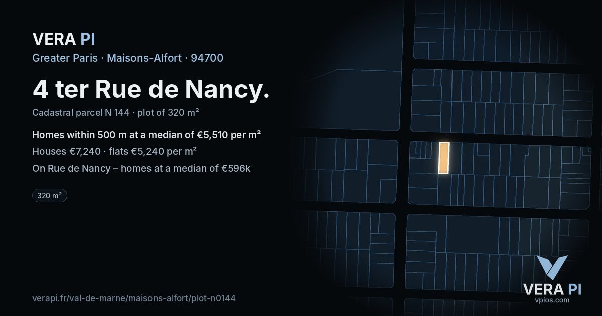 4 ter Rue de Nancy, Maisons-Alfort at night – the plot lit, the parcels around coloured by the prices near them