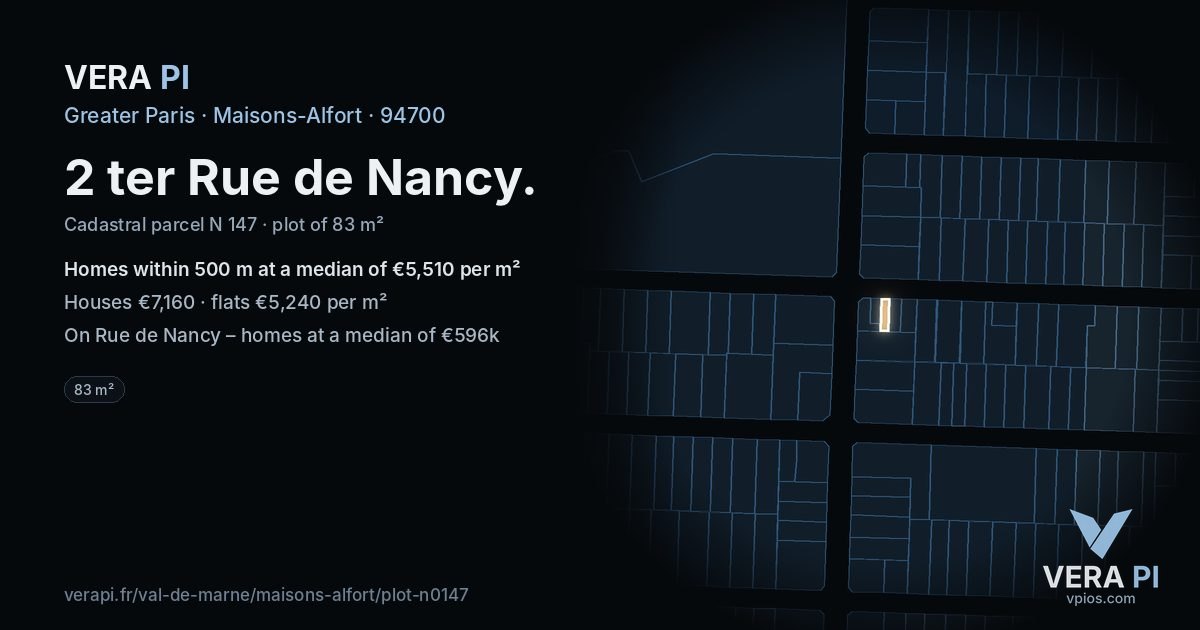 2 ter Rue de Nancy, Maisons-Alfort at night – the plot lit, the parcels around coloured by the prices near them