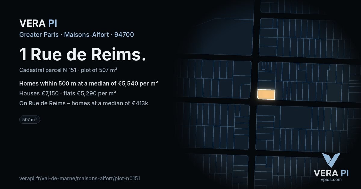 1 Rue de Reims, Maisons-Alfort at night – the plot lit, the parcels around coloured by the prices near them