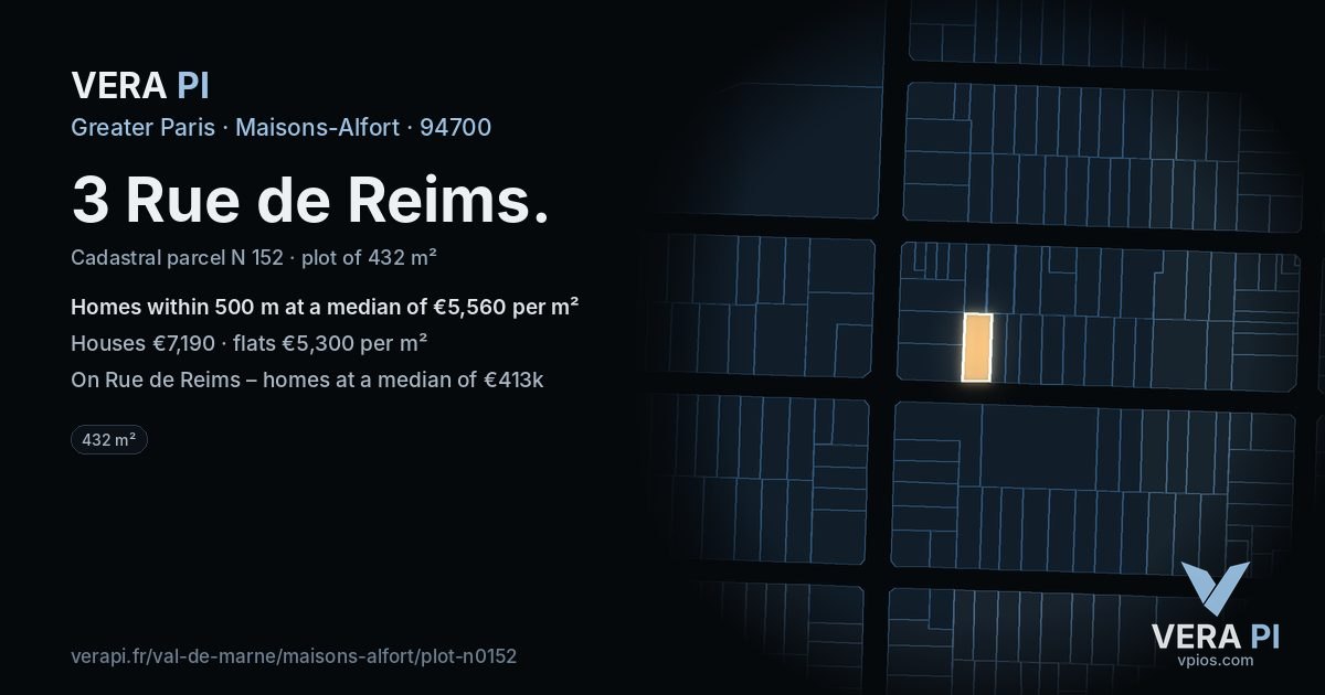 3 Rue de Reims, Maisons-Alfort at night – the plot lit, the parcels around coloured by the prices near them