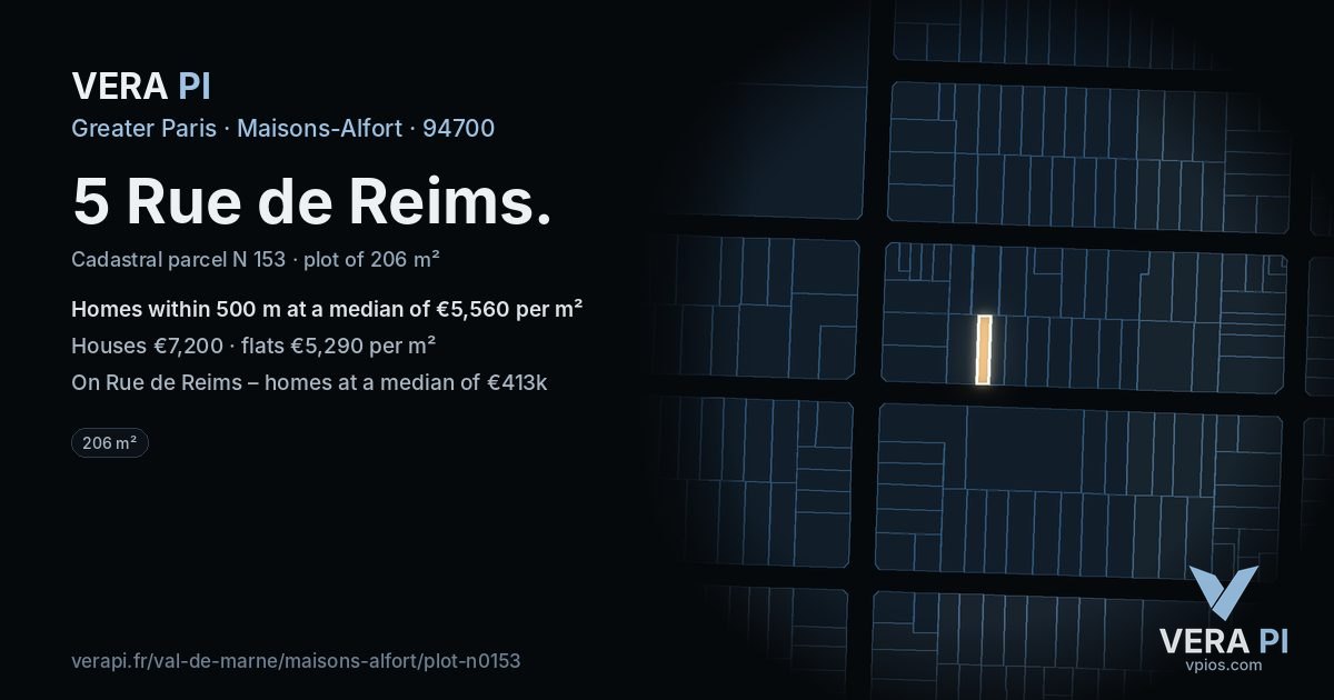 5 Rue de Reims, Maisons-Alfort at night – the plot lit, the parcels around coloured by the prices near them