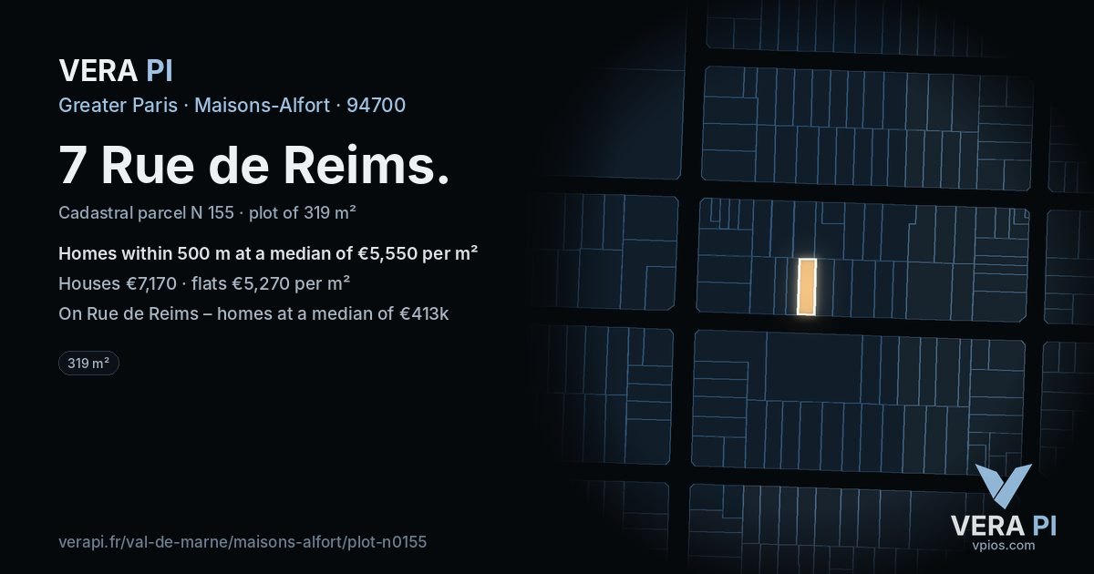 7 Rue de Reims, Maisons-Alfort at night – the plot lit, the parcels around coloured by the prices near them