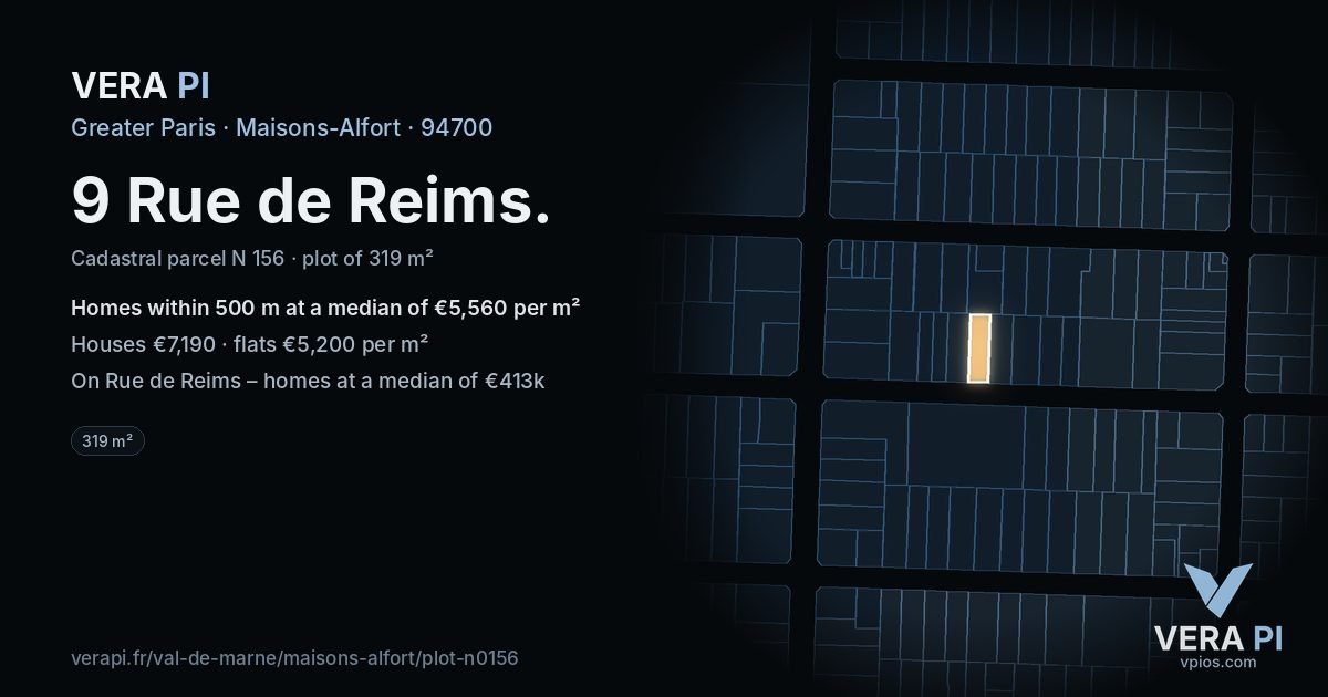 9 Rue de Reims, Maisons-Alfort at night – the plot lit, the parcels around coloured by the prices near them