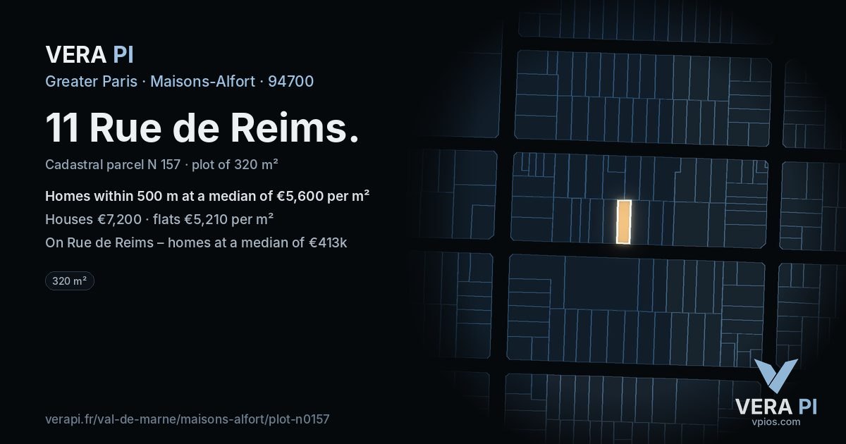 11 Rue de Reims, Maisons-Alfort at night – the plot lit, the parcels around coloured by the prices near them