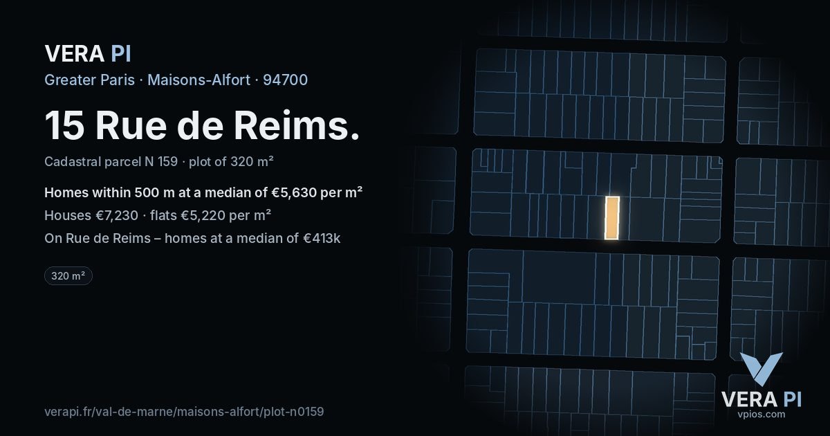 15 Rue de Reims, Maisons-Alfort at night – the plot lit, the parcels around coloured by the prices near them