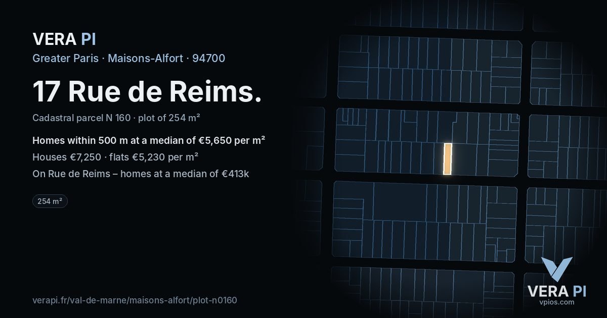 17 Rue de Reims, Maisons-Alfort at night – the plot lit, the parcels around coloured by the prices near them