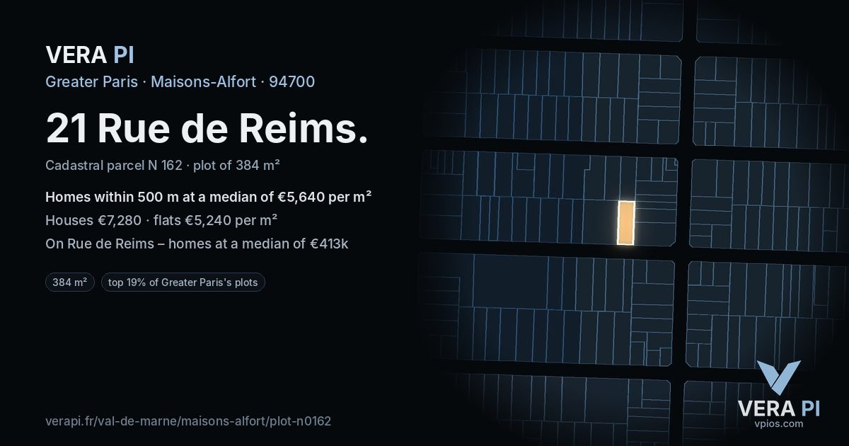 21 Rue de Reims, Maisons-Alfort at night – the plot lit, the parcels around coloured by the prices near them