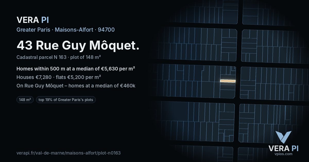 43 Rue Guy Môquet, Maisons-Alfort at night – the plot lit, the parcels around coloured by the prices near them