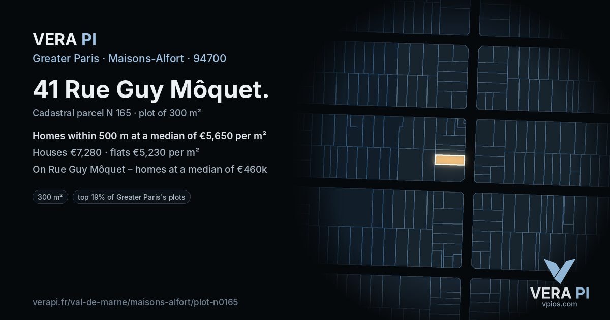 41 Rue Guy Môquet, Maisons-Alfort at night – the plot lit, the parcels around coloured by the prices near them
