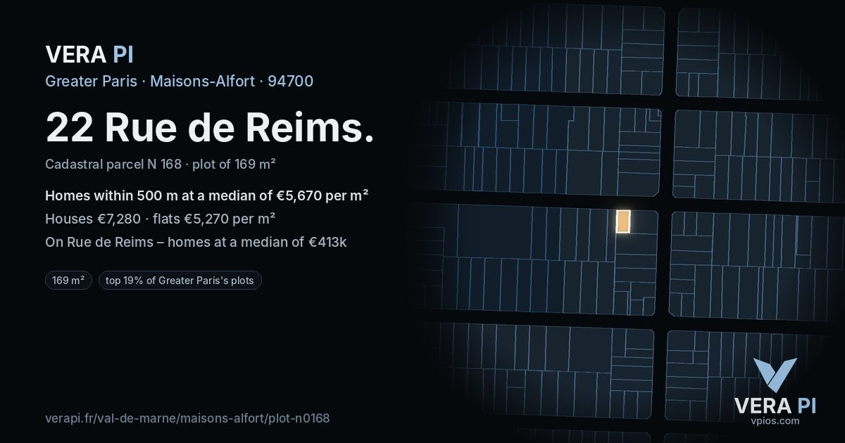 22 Rue de Reims, Maisons-Alfort at night – the plot lit, the parcels around coloured by the prices near them