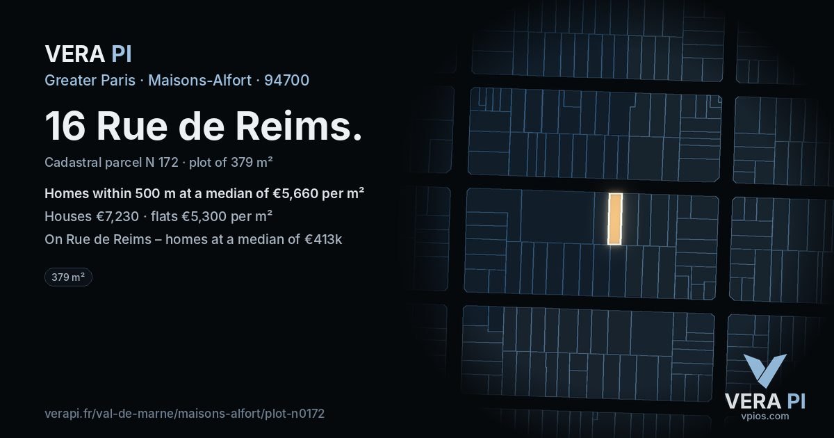 16 Rue de Reims, Maisons-Alfort at night – the plot lit, the parcels around coloured by the prices near them