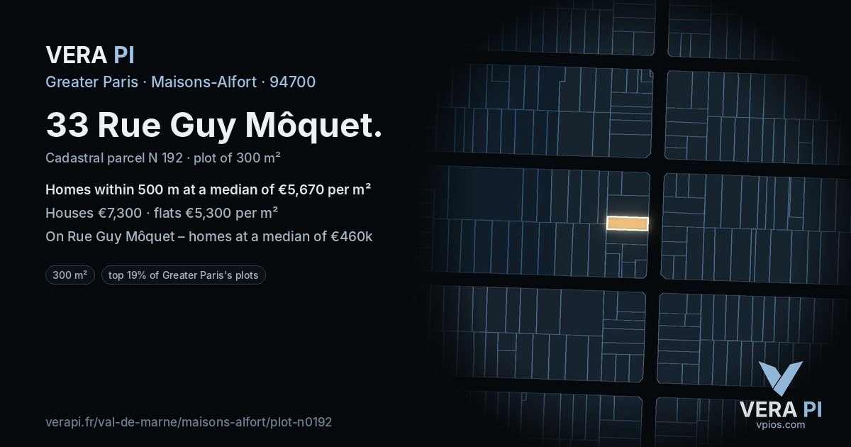 33 Rue Guy Môquet, Maisons-Alfort at night – the plot lit, the parcels around coloured by the prices near them