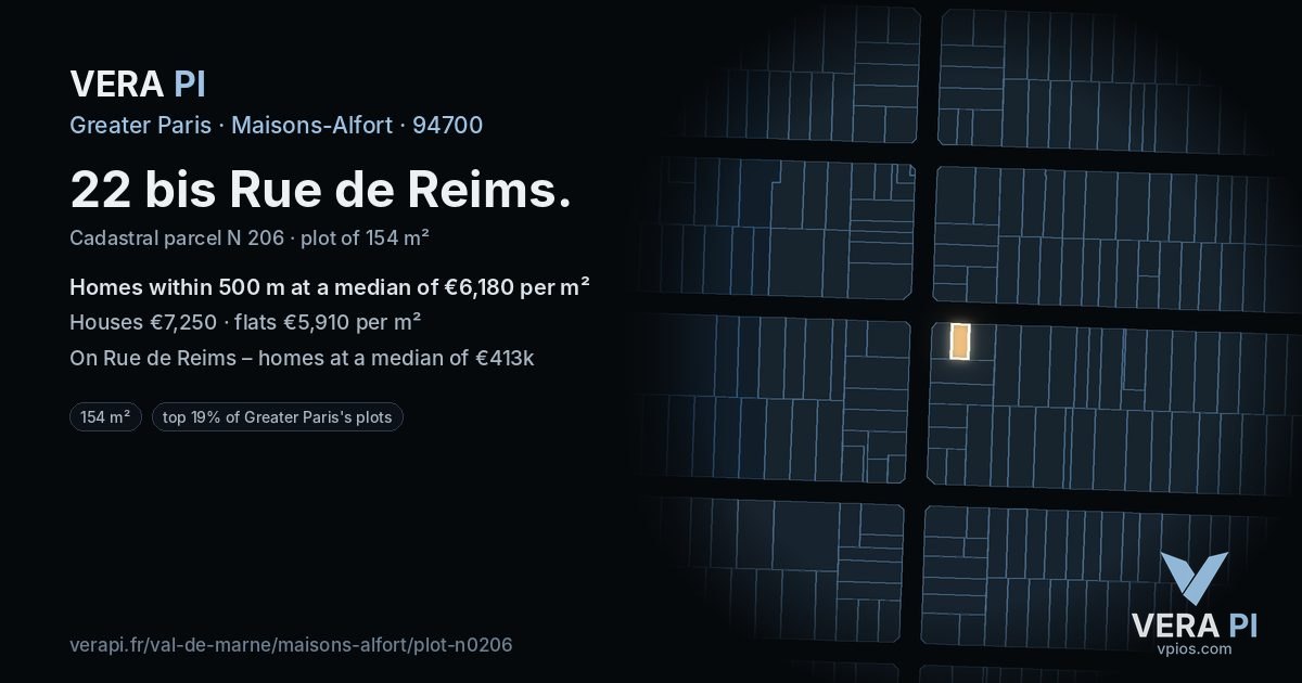 22 bis Rue de Reims, Maisons-Alfort at night – the plot lit, the parcels around coloured by the prices near them