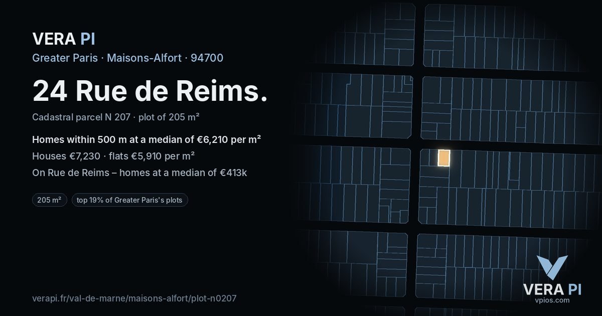 24 Rue de Reims, Maisons-Alfort at night – the plot lit, the parcels around coloured by the prices near them